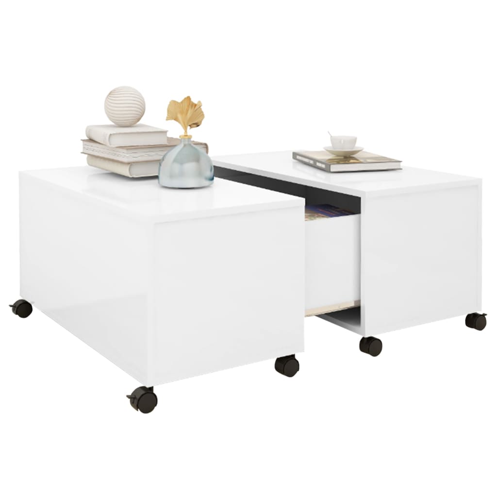 NNEVL Coffee Table High Gloss White 75x75x38 cm Chipboard