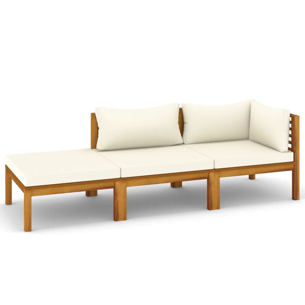 NNEVL 3 Piece Garden Lounge Set with Cream Cushion Solid Acacia Wood
