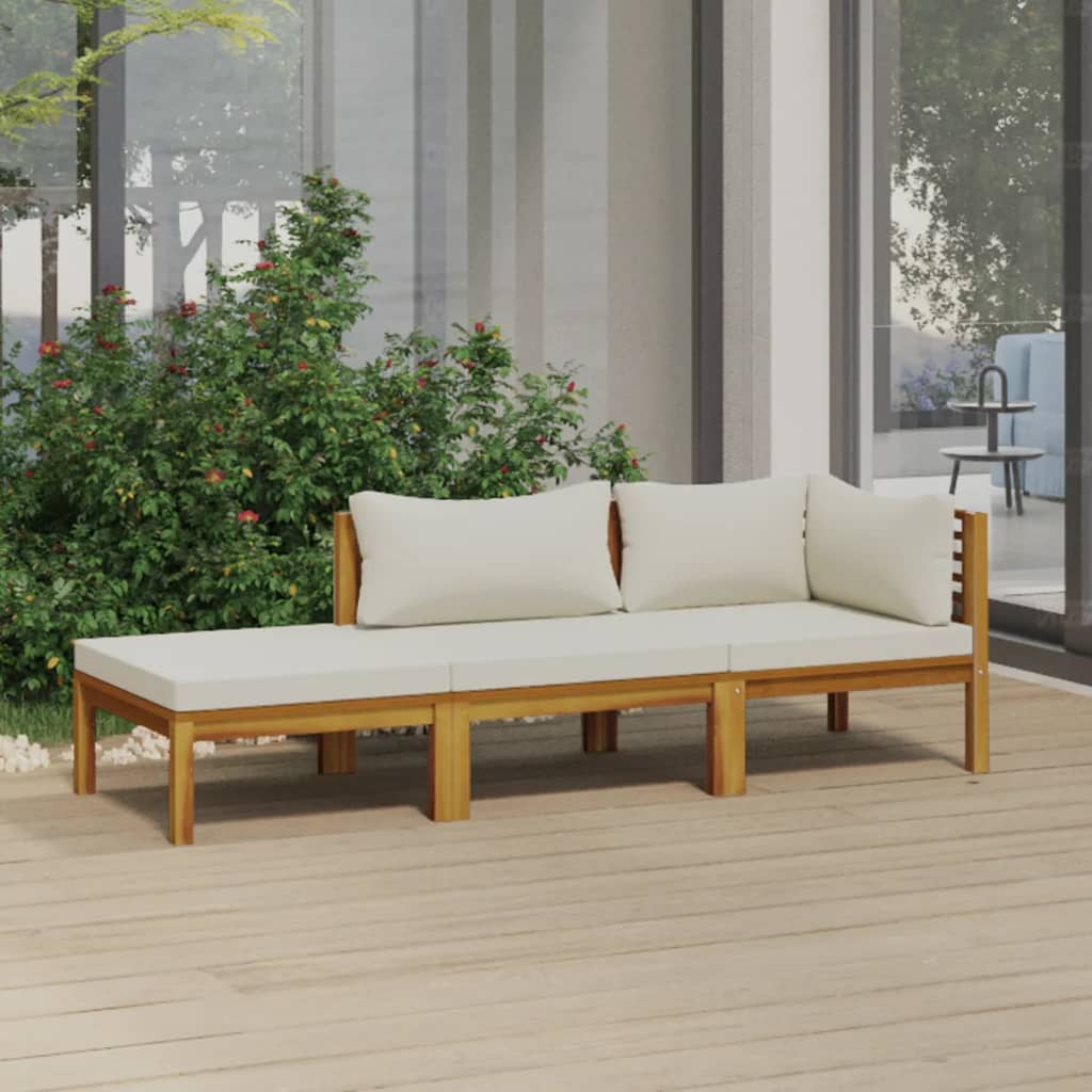NNEVL 3 Piece Garden Lounge Set with Cream Cushion Solid Acacia Wood