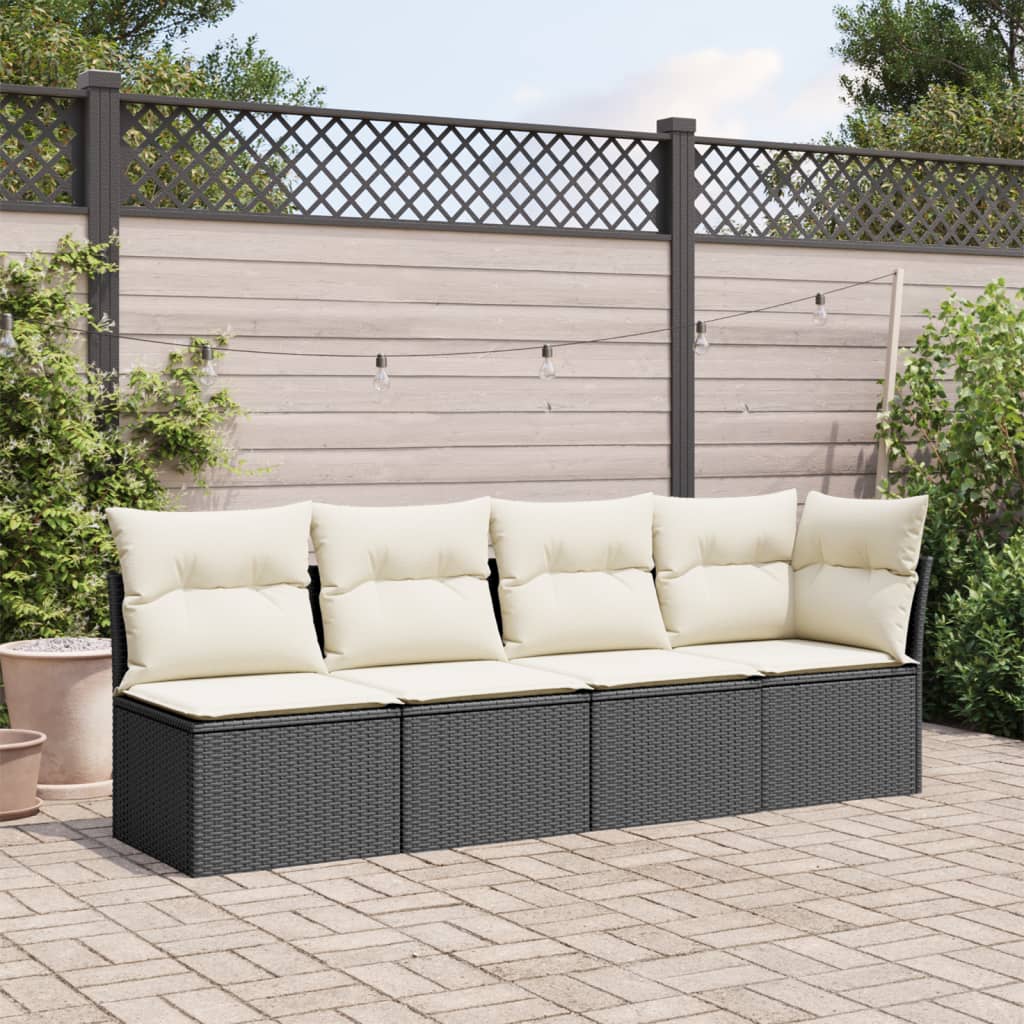 NNEVL Garden Sofa with Cushions 4-Seater Black Poly Rattan